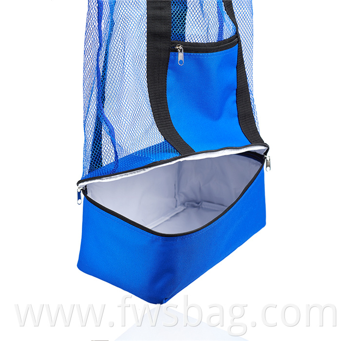 Custom Online Shop Lightweight Zipper Top Mesh Beach Tote Bag With Insulated Picnic Cooler Compartment